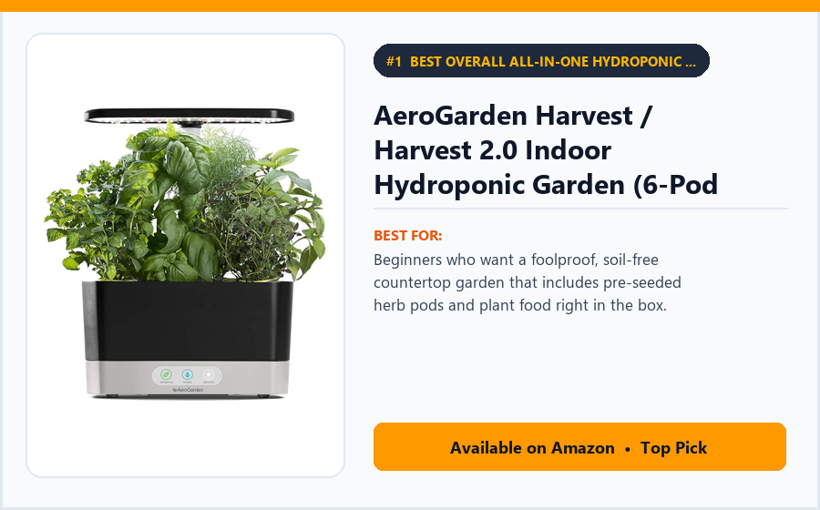 AeroGarden Harvest / Harvest 2.0 Indoor Hydroponic Garden (6-Pod with Gourmet Herb Seed Kit) - Best Overall All-in-One Hydroponic Indoor Herb Garden Under $75 (best indoor herb garden kits)