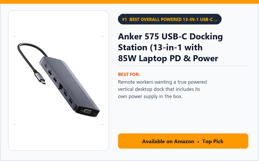 Anker 575 USB-C Docking Station (13-in-1 with 85W Laptop PD & Power Adapter) - Best Overall Powered 13-in-1 USB-C Desktop Docking Station Under $150 (best USB-C docking stations under $150)