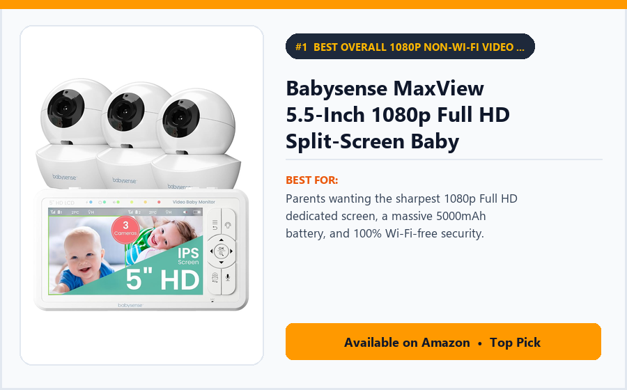 Babysense MaxView 5.5-Inch 1080p Full HD Split-Screen Baby Monitor (Non-Wi-Fi) - Best Overall 1080p Non-Wi-Fi Video Baby Monitor Under $150 (best baby monitors under $150)