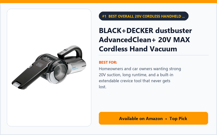 BLACK+DECKER dustbuster AdvancedClean+ 20V MAX Cordless Hand Vacuum (HHVK515J00FF / Pet HHVK515JP07) - Best Overall 20V Cordless Handheld Vacuum Under $100 (best handheld vacuums under $100)
