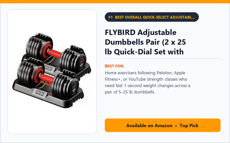 FLYBIRD Adjustable Dumbbells Pair (2 x 25 lb Quick-Dial Set with Trays) - Best Overall Quick-Select Adjustable Dumbbell Pair Under $200 (best adjustable dumbbells under $200)