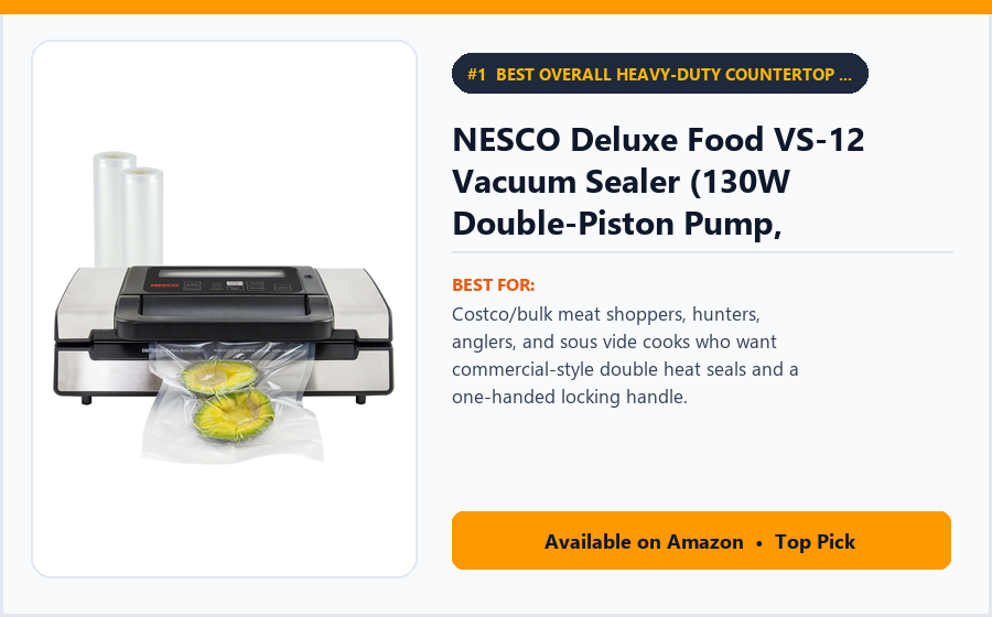 NESCO Deluxe Food VS-12 Vacuum Sealer (130W Double-Piston Pump, Double Heat Seal & Built-In Roll Cutter) - Best Overall Heavy-Duty Countertop Vacuum Sealer Under $150 (best vacuum sealers under $150)