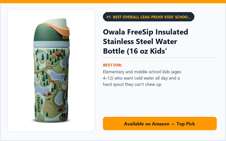Owala FreeSip Insulated Stainless Steel Water Bottle (16 oz Kids' Size) - Best Overall Leak-Proof Kids' School Water Bottle Under $25 (best kids water bottles for school)