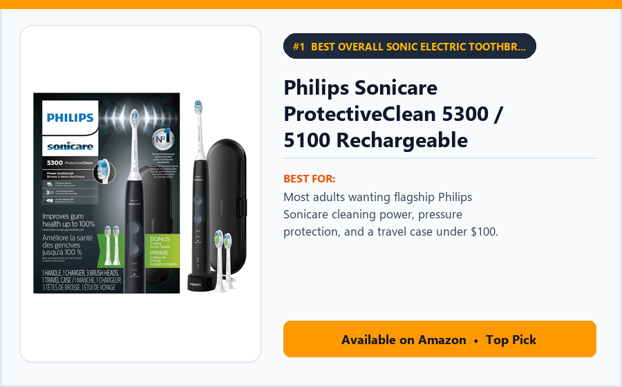 Philips Sonicare ProtectiveClean 5300 / 5100 Rechargeable Electric Toothbrush - Best Overall Sonic Electric Toothbrush Under $100 (best electric toothbrushes under $100)
