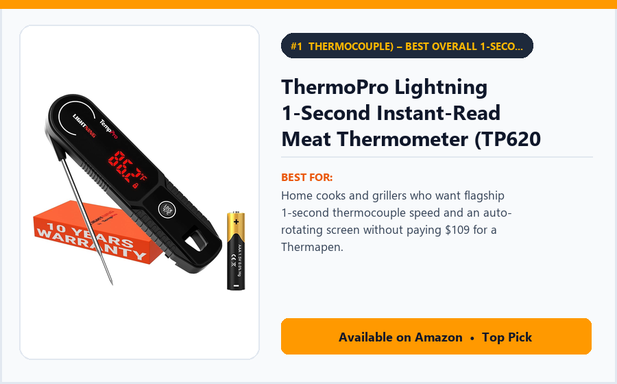 ThermoPro Lightning 1-Second Instant-Read Meat Thermometer (TP620 - Thermocouple) – Best Overall 1-Second Thermocouple Meat Thermometer Under $40 (best solar motion sensor lights under $50)