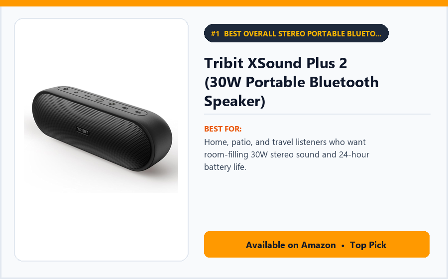 Tribit XSound Plus 2 (30W Portable Bluetooth Speaker) - Best Overall Stereo Portable Bluetooth Speaker Under $60 (best portable Bluetooth speakers under $60)