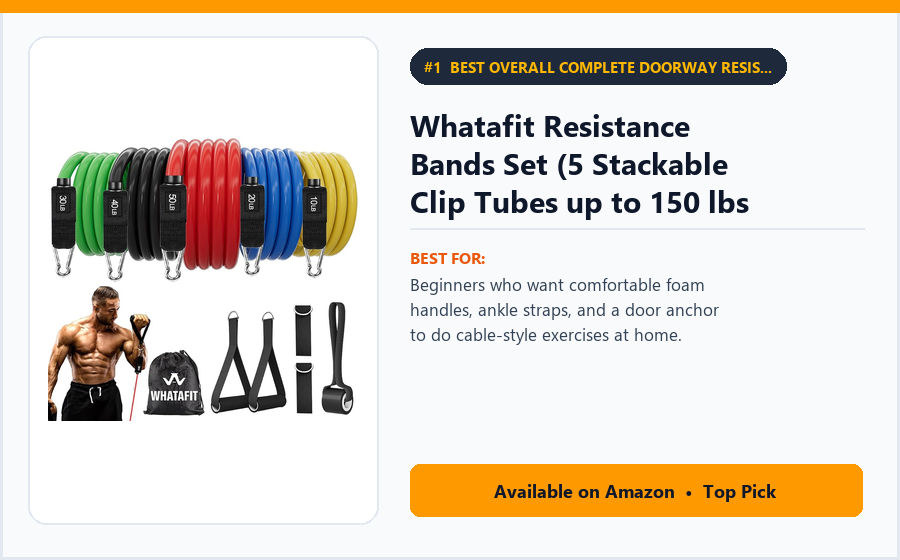 Whatafit Resistance Bands Set (5 Stackable Clip Tubes up to 150 lbs + Handles & Door Anchor) - Best Overall Complete Doorway Resistance Band Kit for Beginners (best resistance bands for beginners)