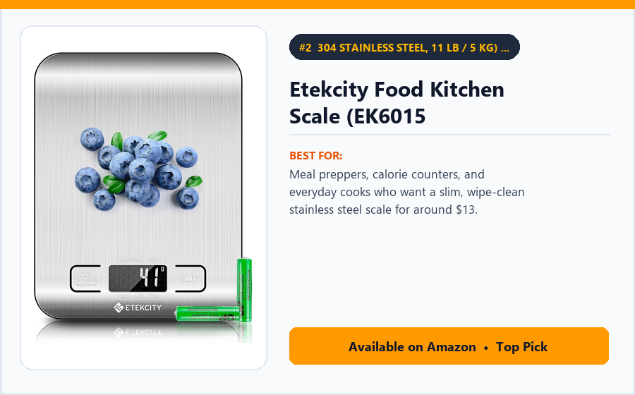 Etekcity Food Kitchen Scale (EK6015 - 304 Stainless Steel, 11 lb / 5 kg) – Best Budget Stainless-Steel Digital Kitchen Scale Under $15 (best digital kitchen scales under $30)