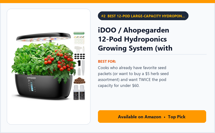 iDOO / Ahopegarden 12-Pod Hydroponics Growing System (with Water Viewing Window & 22W LED) - Best 12-Pod Large-Capacity Hydroponic Herb Garden Under $60 (best indoor herb garden kits)