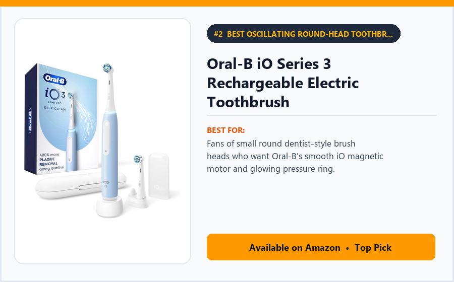 Oral-B iO Series 3 Rechargeable Electric Toothbrush - Best Oscillating Round-Head Toothbrush with Visual Pressure Light Ring Under $100 (best electric toothbrushes under $100)