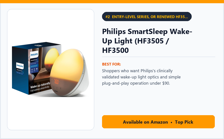 Philips SmartSleep Wake-Up Light (HF3505 / HF3500 - Entry-Level Series, or Renewed HF3520) – Best Entry-Level Philips SmartSleep Wake-Up Light Under $90 (best sunrise alarm clocks under $100)