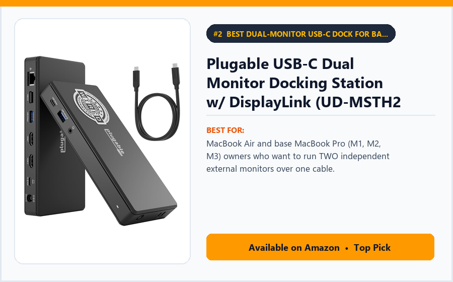Plugable USB-C Dual Monitor Docking Station w/ DisplayLink (UD-MSTH2 / UD-ULTCDL / Anker 563) - Best Dual-Monitor USB-C Dock for Base M1/M2/M3 MacBooks & Windows Under $150 (best USB-C docking stations under $150)