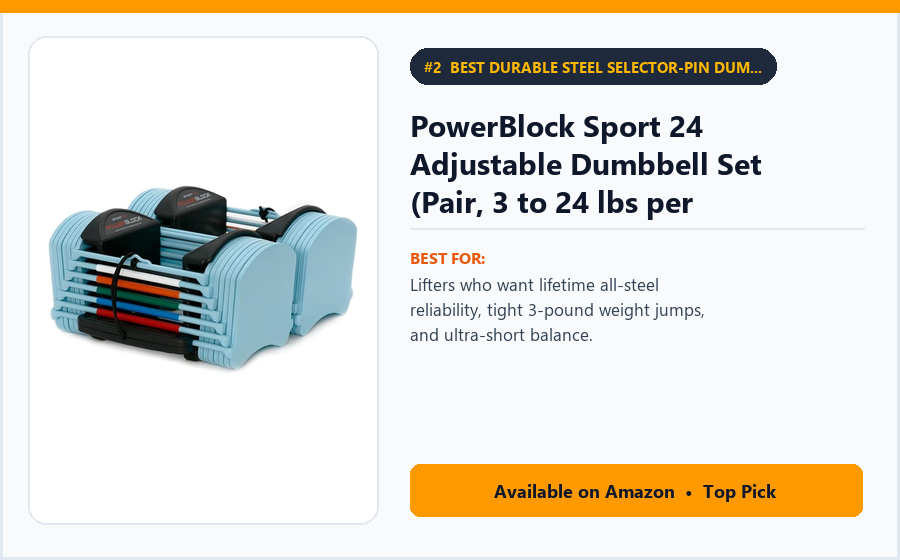 PowerBlock Sport 24 Adjustable Dumbbell Set (Pair, 3 to 24 lbs per Hand) - Best Durable Steel Selector-Pin Dumbbell Pair Under $200 (best adjustable dumbbells under $200)