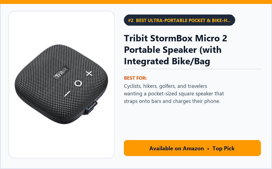 Tribit StormBox Micro 2 Portable Speaker (with Integrated Bike/Bag Strap) - Best Ultra-Portable Pocket & Bike-Handlebar Speaker Under $60 (best portable Bluetooth speakers under $60)