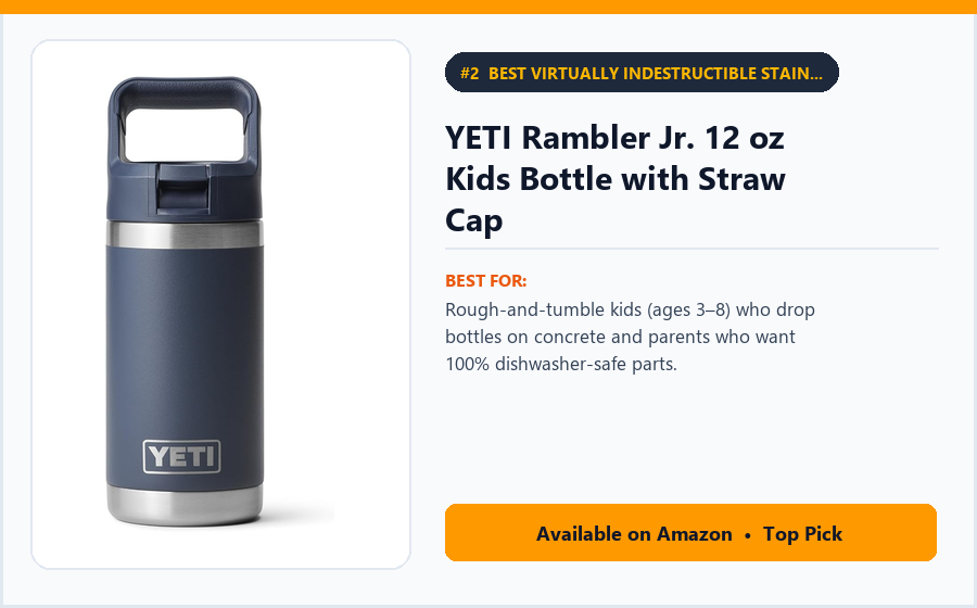 YETI Rambler Jr. 12 oz Kids Bottle with Straw Cap - Best Virtually Indestructible Stainless Kids' Bottle Under $25 (best kids water bottles for school)