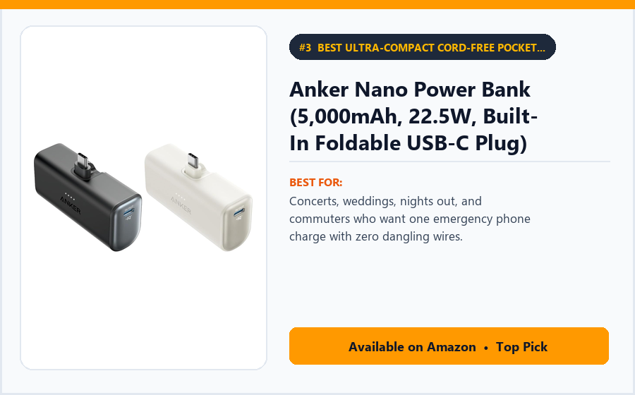 Anker Nano Power Bank (5,000mAh, 22.5W, Built-In Foldable USB-C Plug) - Best Ultra-Compact Cord-Free Pocket USB-C Power Bank Under $30 (best USB-C power banks under $50)