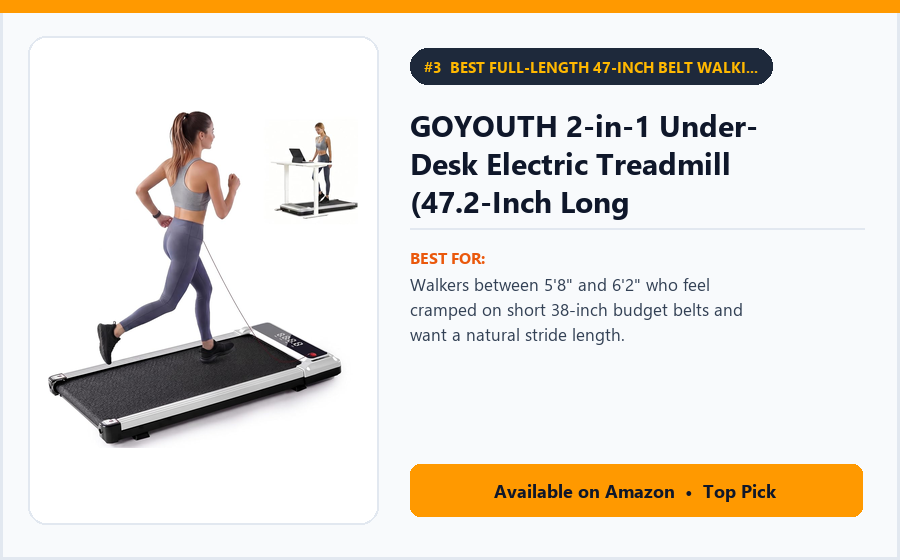 GOYOUTH 2-in-1 Under-Desk Electric Treadmill (47.2-Inch Long Cushioned Deck) - Best Full-Length 47-Inch Belt Walking Pad Under $250 for Tall Striders (7 Best Walking Pads Under $300)