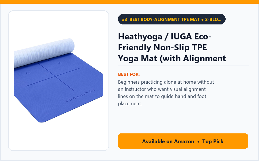 Heathyoga / IUGA Eco-Friendly Non-Slip TPE Yoga Mat (with Alignment Lines) + Trideer 2-Block & Strap Set - Best Body-Alignment TPE Mat + 2-Block Starter Combo Under $50 (best yoga kits for beginners)