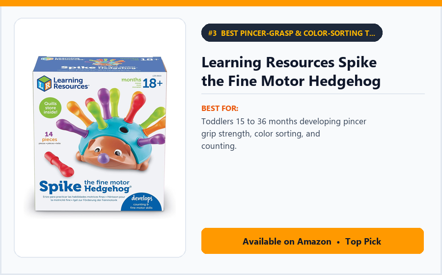 Learning Resources Spike the Fine Motor Hedgehog - Best Pincer-Grasp & Color-Sorting Toy Under $18 (best Montessori toys for toddlers)