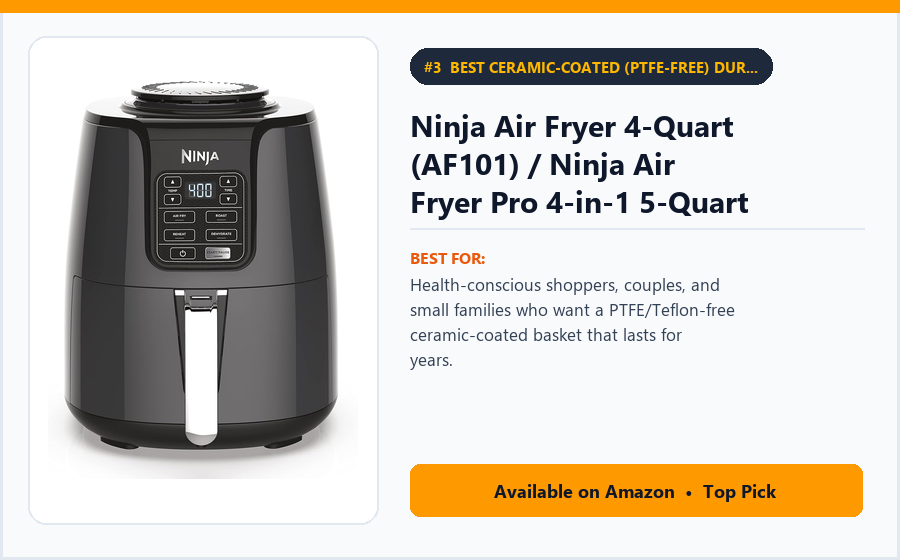 Ninja Air Fryer 4-Quart (AF101) / Ninja Air Fryer Pro 4-in-1 5-Quart (AF141) - Best Ceramic-Coated (PTFE-Free) Durable Air Fryer Under $100 (best air fryers under $100)