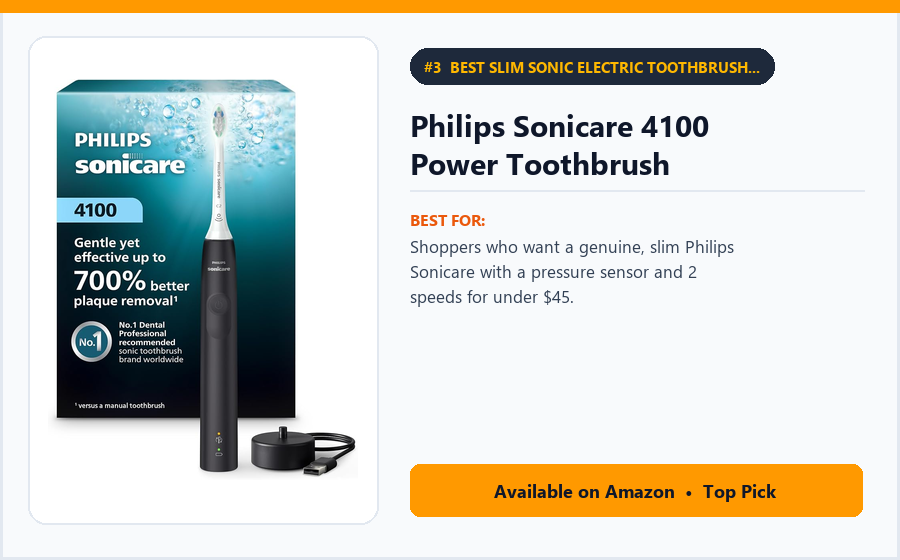 Philips Sonicare 4100 Power Toothbrush - Best Slim Sonic Electric Toothbrush Under $50 (best electric toothbrushes under $100)