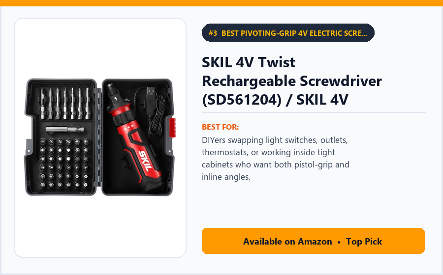 SKIL 4V Twist Rechargeable Screwdriver (SD561204) / SKIL 4V Pivot-Grip with Circuit Sensor - Best Pivoting-Grip 4V Electric Screwdriver (with Live Wire Sensor Option) Under $40 (best electric screwdrivers under $60)