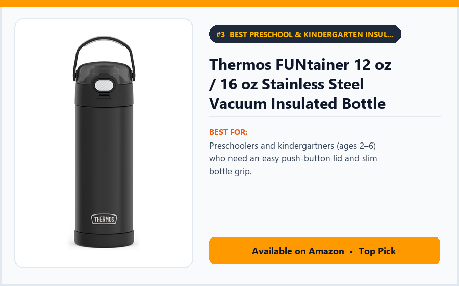 Thermos FUNtainer 12 oz / 16 oz Stainless Steel Vacuum Insulated Bottle - Best Preschool & Kindergarten Insulated Bottle Under $18 (best kids water bottles for school)