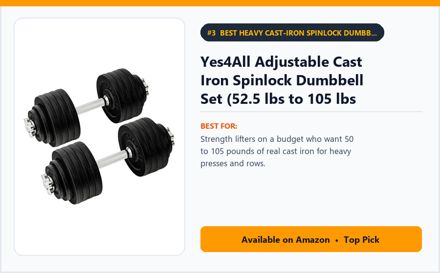 Yes4All Adjustable Cast Iron Spinlock Dumbbell Set (52.5 lbs to 105 lbs Total) - Best Heavy Cast-Iron Spinlock Dumbbell Set Under $150 (best adjustable dumbbells under $200)