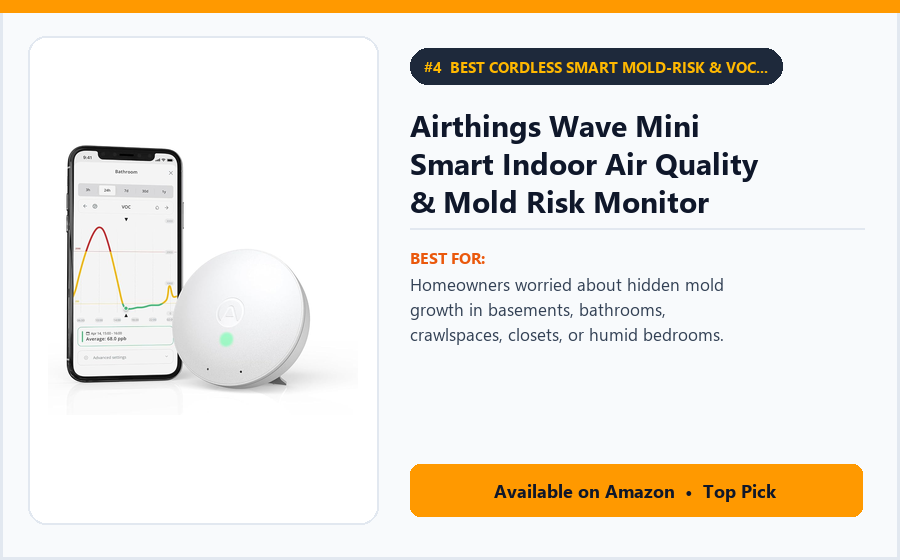 Airthings Wave Mini Smart Indoor Air Quality & Mold Risk Monitor (VOC, Temp, Humidity) Airthings Wave Mini Smart Indoor Air Quality & Mold Risk Monitor (VOC, Temp, Humidity) - Best Cordless Smart Mold-Risk & VOC Air Quality Monitor for Basements & Bathrooms (best indoor air quality monitors under $100)