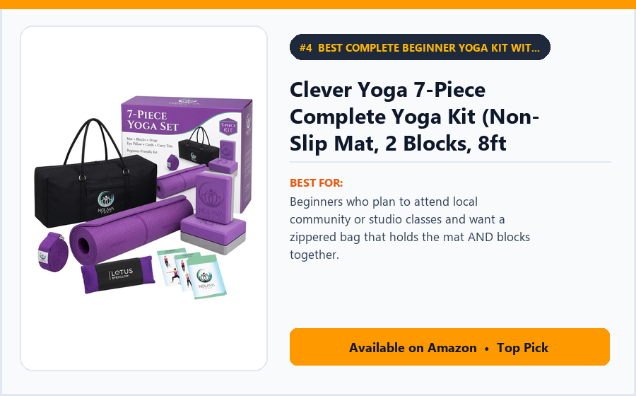 Clever Yoga 7-Piece Complete Yoga Kit (Non-Slip Mat, 2 Blocks, 8ft Strap, 2 Towels & Carry Bag) - Best Complete Beginner Yoga Kit with Full Zippered Carry Bag Under $50 (best yoga kits for beginners)