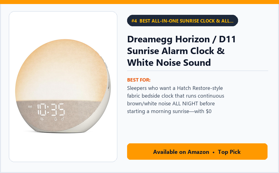 Dreamegg Horizon / D11 Sunrise Alarm Clock & White Noise Sound Machine (No Subscription) - Best All-in-One Sunrise Clock & All-Night White/Brown Noise Machine Under $70 (best sunrise alarm clocks under $100)