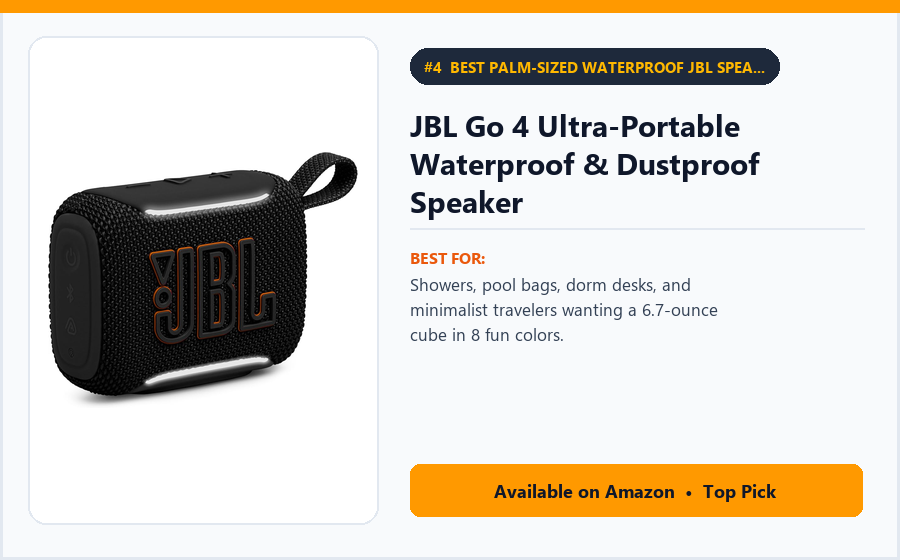 JBL Go 4 Ultra-Portable Waterproof & Dustproof Speaker - Best Palm-Sized Waterproof JBL Speaker Under $50 (best portable Bluetooth speakers under $60)