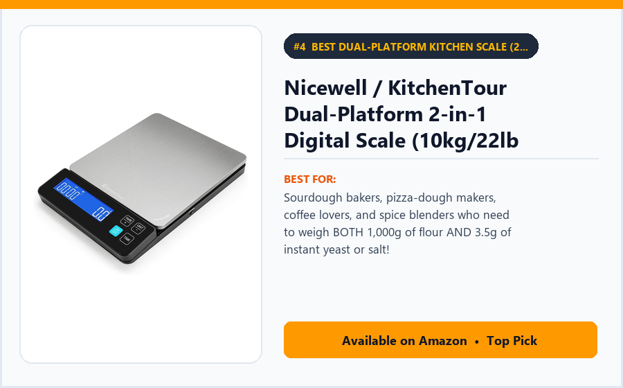 Nicewell / KitchenTour Dual-Platform 2-in-1 Digital Scale (10kg/22lb Main + 0.01g/0.1g Micro Scale) - Best Dual-Platform Kitchen Scale (22-lb Main + 0.01g Micro Precision) Under $30 (best digital kitchen scales under $30)