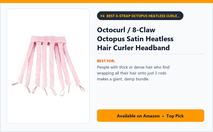 Octocurl / 8-Claw Octopus Satin Heatless Hair Curler Headband - Best 8-Strap Octopus Heatless Curler for Thick Hair Under $20 (best heatless curling tools)