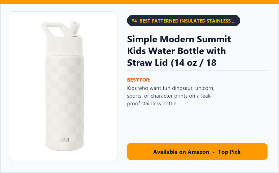 Simple Modern Summit Kids Water Bottle with Straw Lid (14 oz / 18 oz) - Best Patterned Insulated Stainless Kids' Bottle Under $20 (best kids water bottles for school)