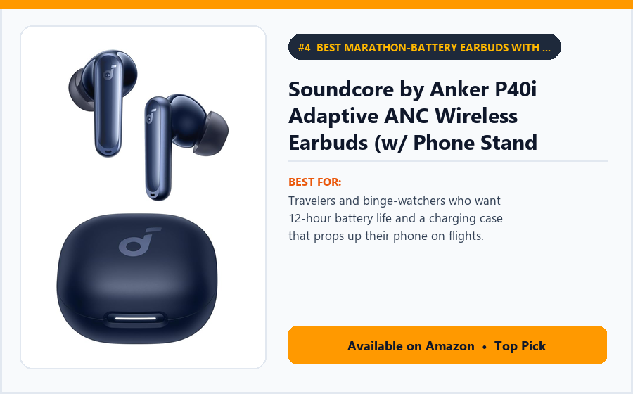 Soundcore by Anker P40i Adaptive ANC Wireless Earbuds (w/ Phone Stand Case) - Best Marathon-Battery Earbuds with a Built-In Phone Stand Case Under $65 (best wireless earbuds under $75)