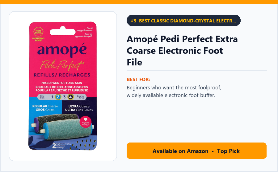 Amopé Pedi Perfect Extra Coarse Electronic Foot File - Best Classic Diamond-Crystal Electronic Foot File Under $35 (best at-home pedicure tools)