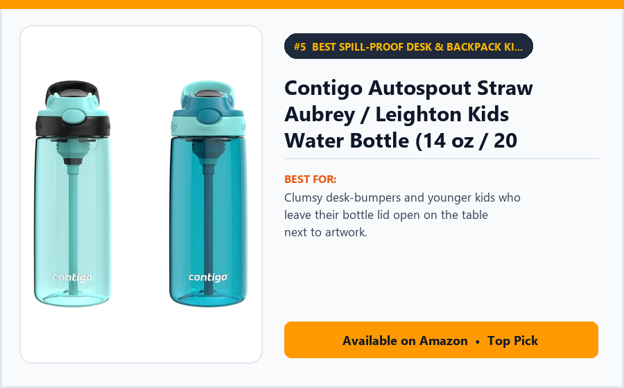 Contigo Autospout Straw Aubrey / Leighton Kids Water Bottle (14 oz / 20 oz) - Best Spill-Proof Desk & Backpack Kids' Bottle Under $18 (best kids water bottles for school)