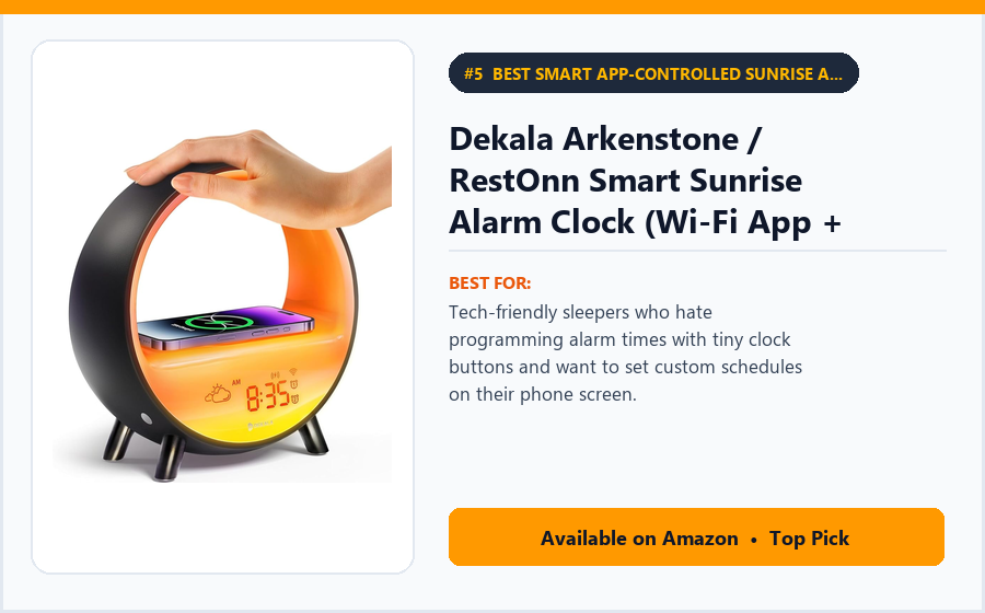 Dekala Arkenstone / RestOnn Smart Sunrise Alarm Clock (Wi-Fi App + Dual Alarms + Sunset) - Best Smart App-Controlled Sunrise Alarm Clock Under $50 (best sunrise alarm clocks under $100)