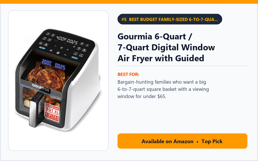 Gourmia 6-Quart / 7-Quart Digital Window Air Fryer with Guided Cooking Prompts (GAF798 / GAF686) - Best Budget Family-Sized 6-to-7-Quart Window Air Fryer Under $70 (best air fryers under $100)