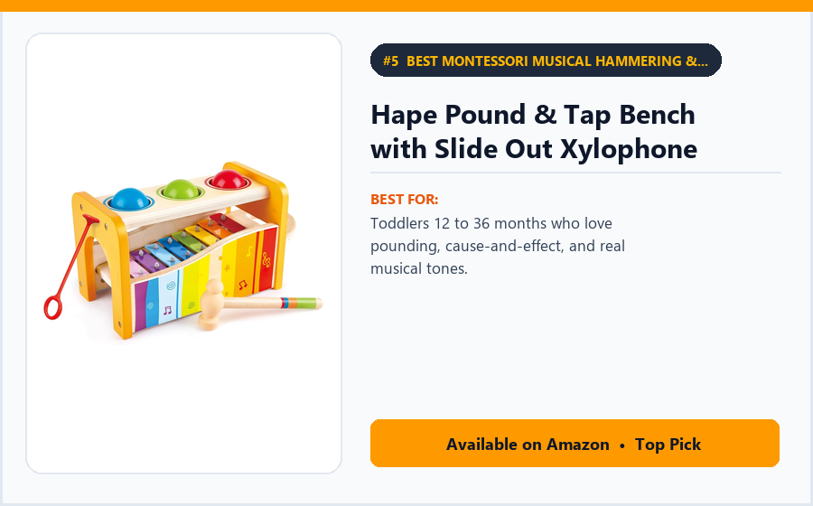 Hape Pound & Tap Bench with Slide Out Xylophone - Best Montessori Musical Hammering & Xylophone Bench Under $30 (best Montessori toys for toddlers)