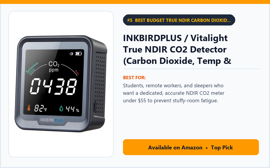 INKBIRDPLUS / Vitalight True NDIR CO2 Detector (Carbon Dioxide, Temp & Humidity Monitor) INKBIRDPLUS / Vitalight True NDIR CO2 Detector (Carbon Dioxide, Temp & Humidity Monitor) - Best Budget True NDIR Carbon Dioxide (CO2) Monitor for Home Offices & Bedrooms (best indoor air quality monitors under $100)