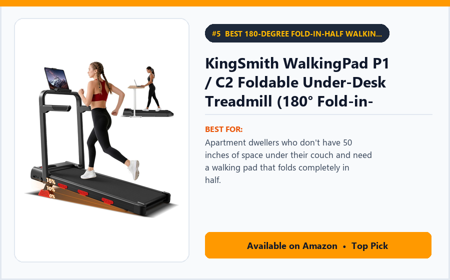 KingSmith WalkingPad P1 / C2 Foldable Under-Desk Treadmill (180° Fold-in-Half) - Best 180-Degree Fold-in-Half Walking Pad for Tiny Apartments (7 Best Walking Pads Under $300)