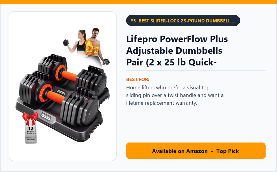 Lifepro PowerFlow Plus Adjustable Dumbbells Pair (2 x 25 lb Quick-Slider Set) - Best Slider-Lock 25-Pound Dumbbell Pair Under $200 (best adjustable dumbbells under $200)