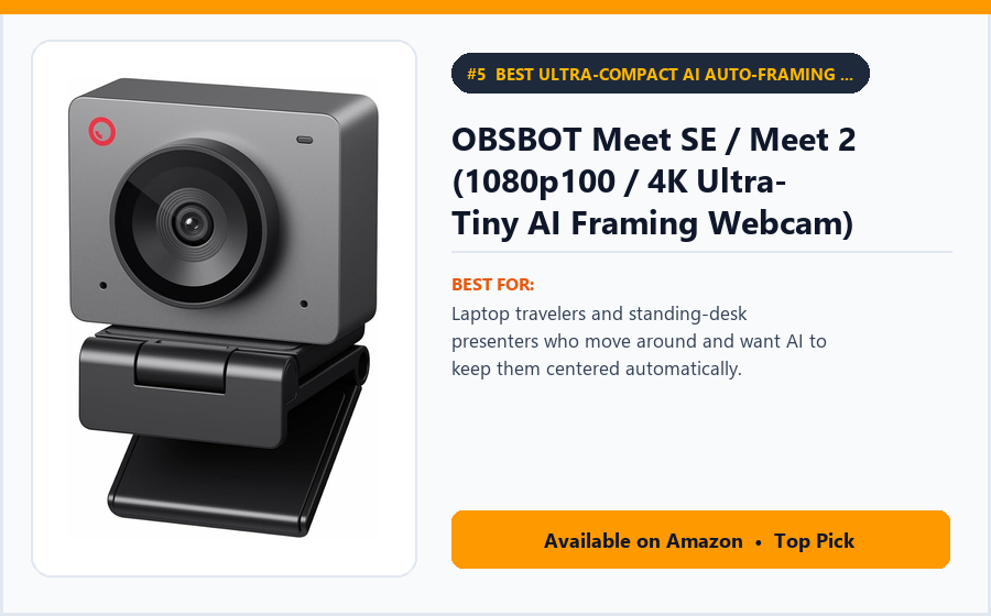 OBSBOT Meet SE / Meet 2 (1080p100 / 4K Ultra-Tiny AI Framing Webcam) - Best Ultra-Compact AI Auto-Framing Webcam Under $100 (best webcams under $100)