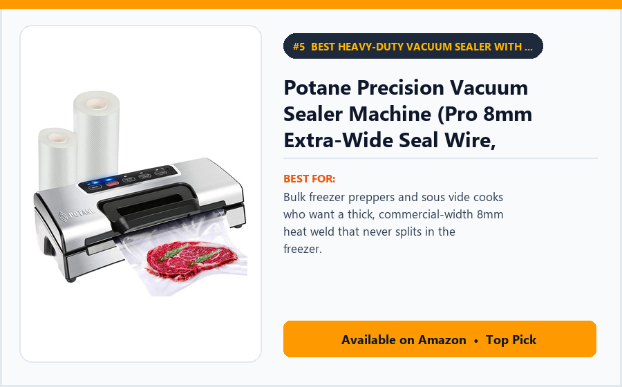 Potane Precision Vacuum Sealer Machine (Pro 8mm Extra-Wide Seal Wire, 5-Year Warranty) - Best Heavy-Duty Vacuum Sealer with 8mm Extra-Wide Heat Weld Under $100 (best vacuum sealers under $150)
