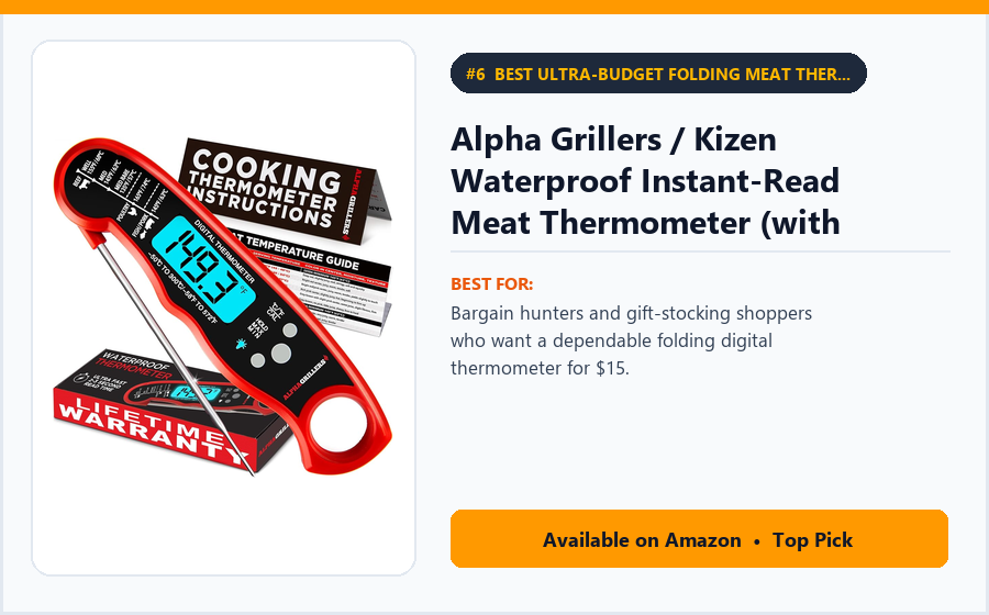 Alpha Grillers / Kizen Waterproof Instant-Read Meat Thermometer (with Backlight & Calibration) - Best Ultra-Budget Folding Meat Thermometer Under $16 (best solar motion sensor lights under $50)