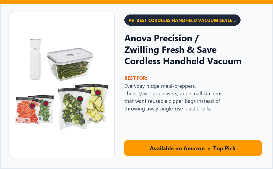 Anova Precision / Zwilling Fresh & Save Cordless Handheld Vacuum Sealer Starter Set (Reusable Bags & Containers) - Best Cordless Handheld Vacuum Sealer for Reusable Zipper Bags & Meal-Prep Containers (best vacuum sealers under $150)