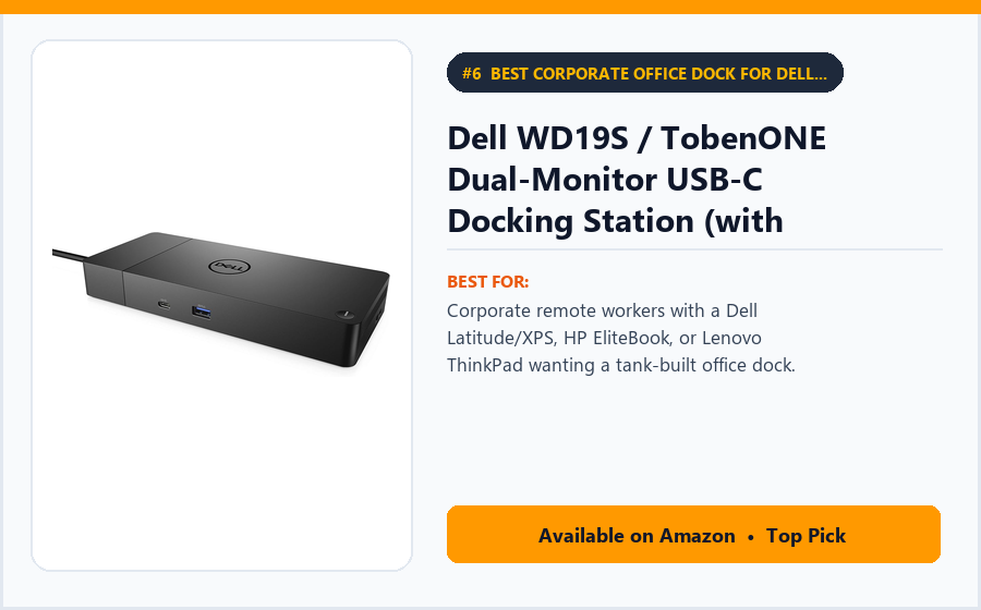 Dell WD19S / TobenONE Dual-Monitor USB-C Docking Station (with Power Supply) - Best Corporate Office Dock for Dell, HP & Lenovo Laptops Under $150 (best USB-C docking stations under $150)