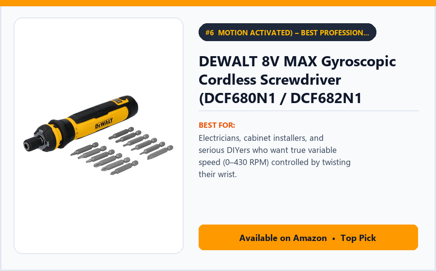 DEWALT 8V MAX Gyroscopic Cordless Screwdriver (DCF680N1 / DCF682N1 - Motion Activated) – Best Professional Gyroscopic Motion-Controlled 8V Screwdriver (best electric screwdrivers under $60)